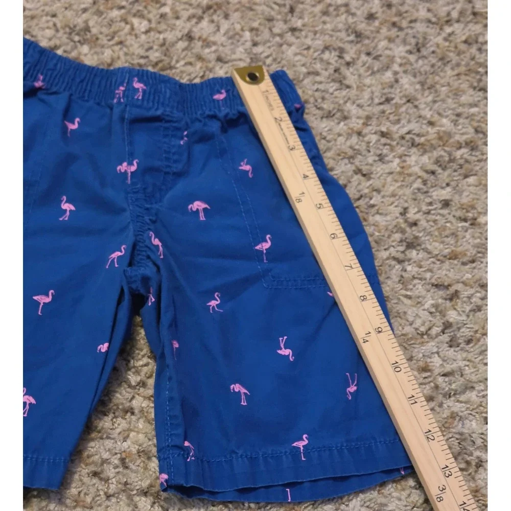 Carters Elastic Waistband‎ Flamingo Print Shorts Youth Size 5T Blue Pink